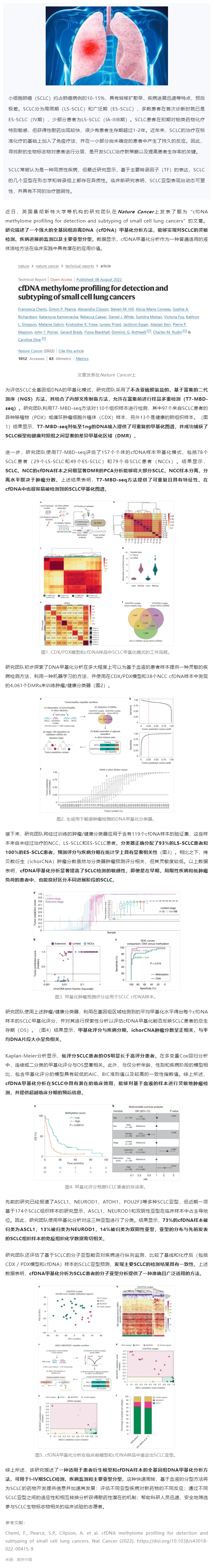 Nature 子刊 _ 全基因組 cfDNA 甲基化分析可實現小細胞肺癌的靈敏檢測、預后監(jiān)測及分子分型