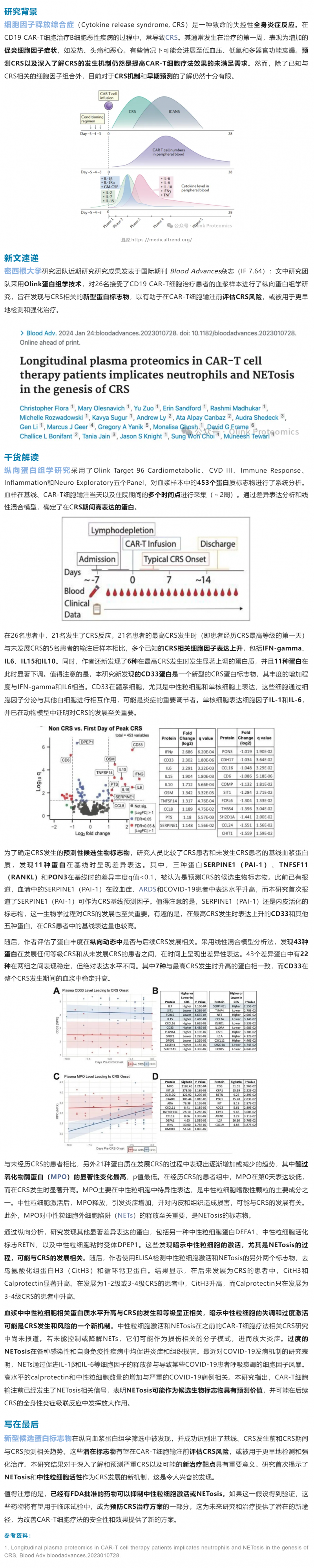 細胞治療 |Olink 血漿蛋白組學(xué)助力 CAR- T 治療中 CRS 機制研究與早期標志物發(fā)現(xiàn)
